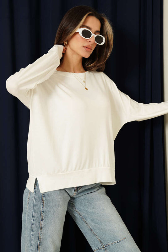 Witte Merino Wol Trui Met Ronde Hals
