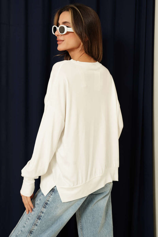 Witte Merino Wol Trui Met Ronde Hals