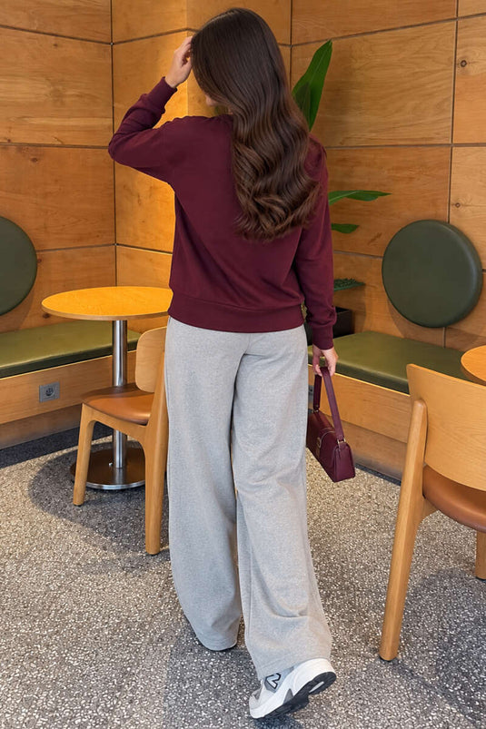 Lila Merino Wollpullover Mit Rundhalsausschnitt