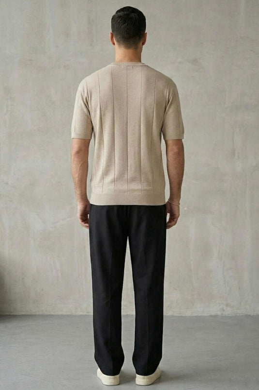 T-shirt Merserisé Col Rond Beige
