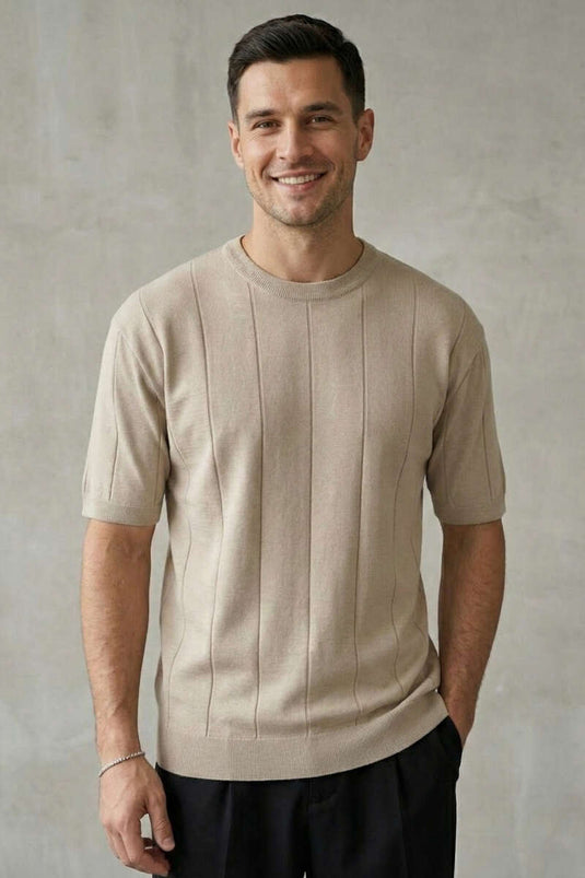 T-shirt Merserisé Col Rond Beige