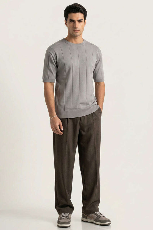 T-shirt gris en coton mercerisé col rond