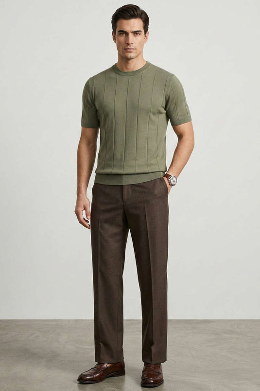 Crew Neck Mercerized T-shirt Khaki