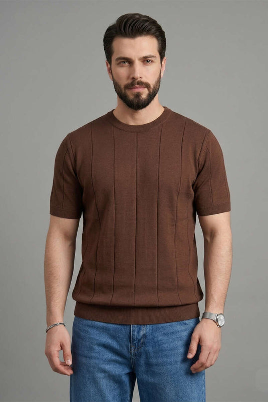 T-shirt Merserize con scollo a girocollo Marrone