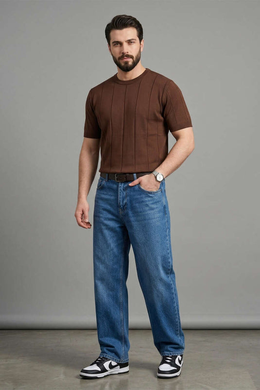T-shirt Merserize con scollo a girocollo Marrone