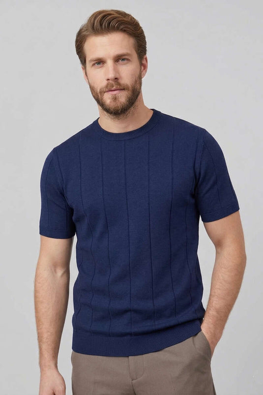 T-shirt Merserize a Girocollo Blu Scuro