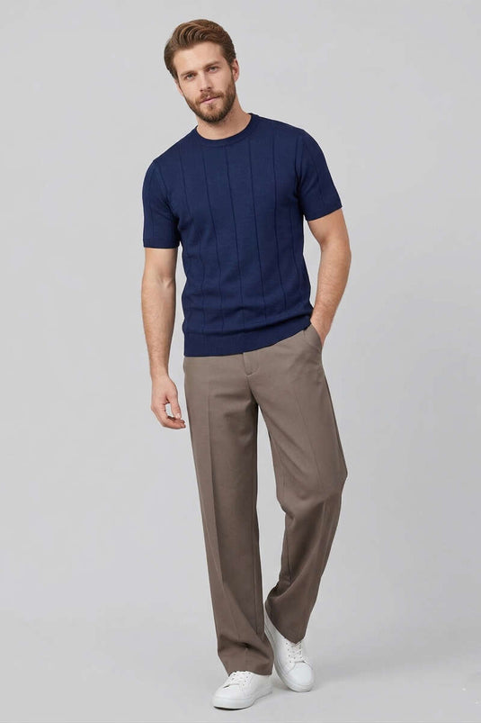 T-shirt Merserize a Girocollo Blu Scuro