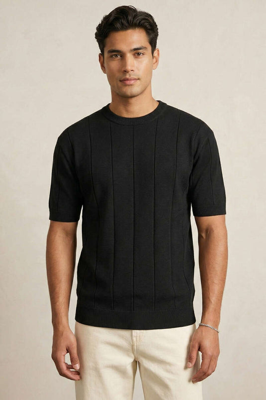 Bisiklet Yaka Merserize T-shirt Siyah