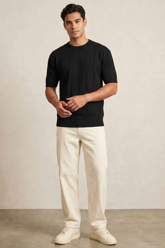 Bisiklet Yaka Merserize T-shirt Siyah