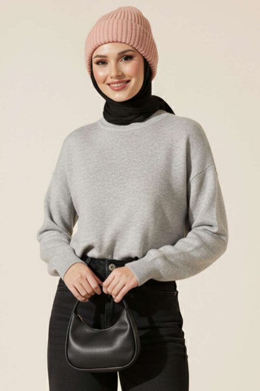 Crew Neck Mercerized Tunic Grey