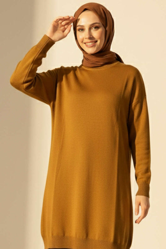 Bisiklet Yaka Merserize Tunik Yağ Yeşili