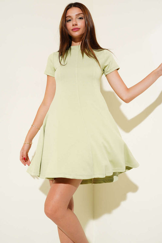 Crew Neck Mini Dress in Light Green