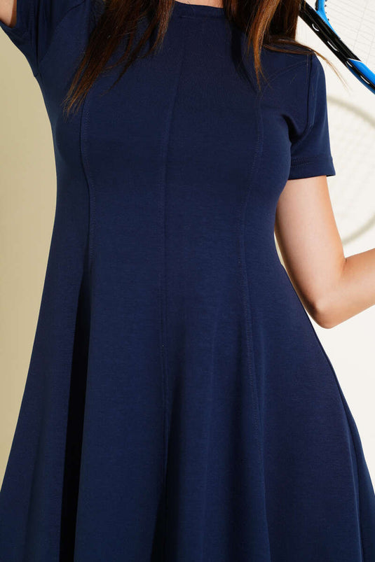 Bisiklet Yaka Mini Elbise Lacivert