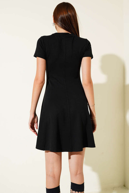 Crew Neck Mini Dress Black