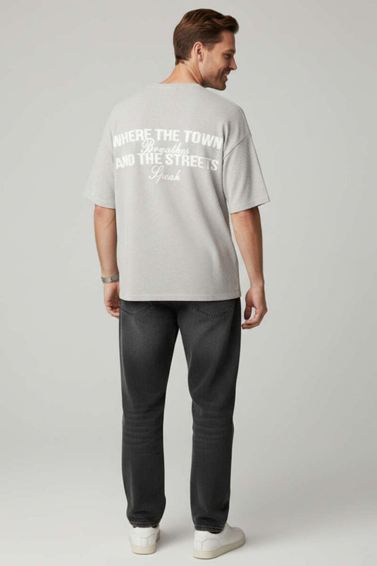 Ronde Hals Gebreid T-shirt met Borduursel Grijs