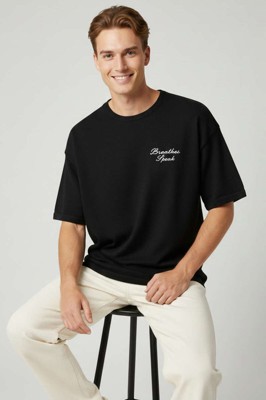 T-shirt en maille brodée à col rond noir