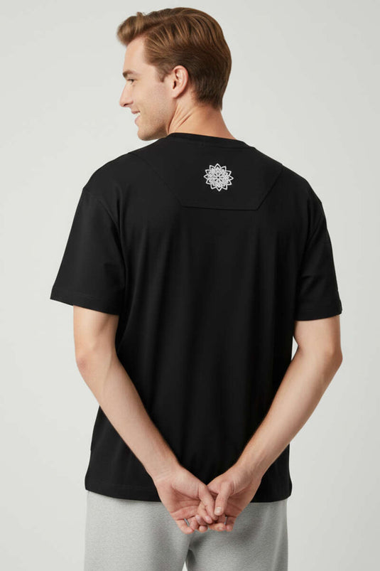Black Oversized T-shirt with Embroidered Crew Neck