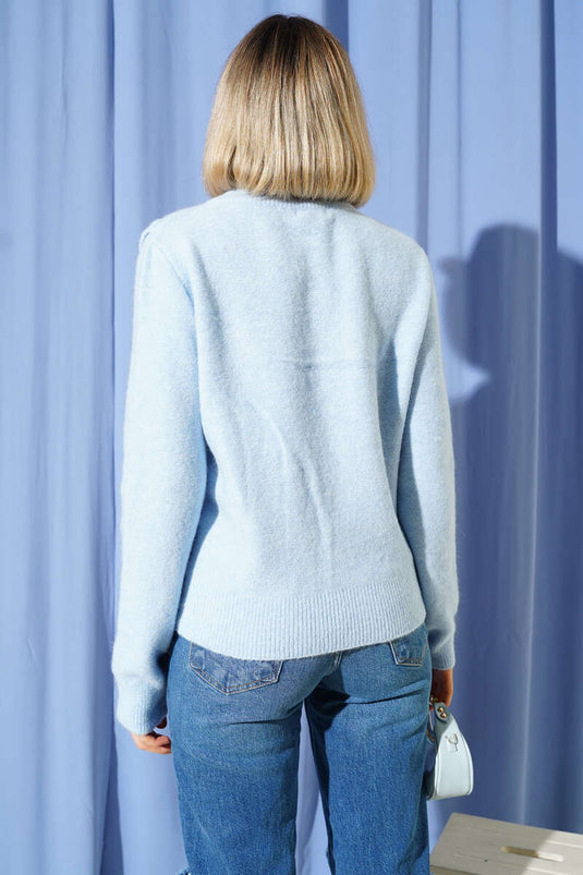 Maglione soffice lavorato a maglia con scollo rotondo blu