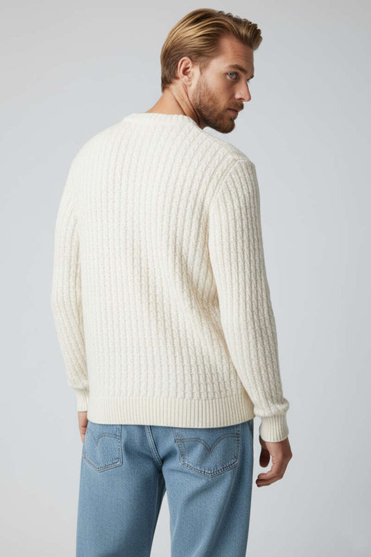 Rundhals-Strickpullover für Herren, Ecru
