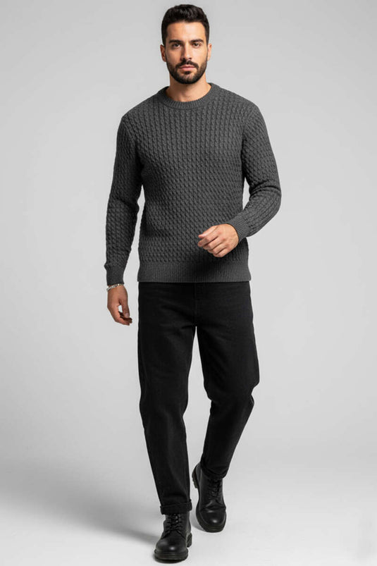 Herren-Strickpullover mit Rundhalsausschnitt, Dunkelgrau