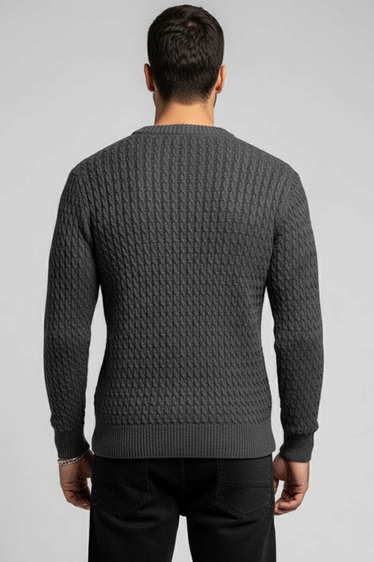 Herren-Strickpullover mit Rundhalsausschnitt, Dunkelgrau