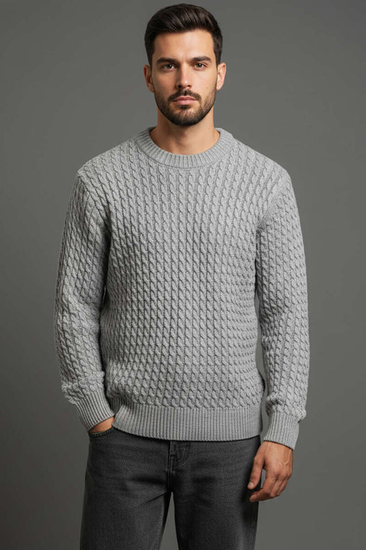 Herren-Strickpullover mit Rundhalsausschnitt, Grau