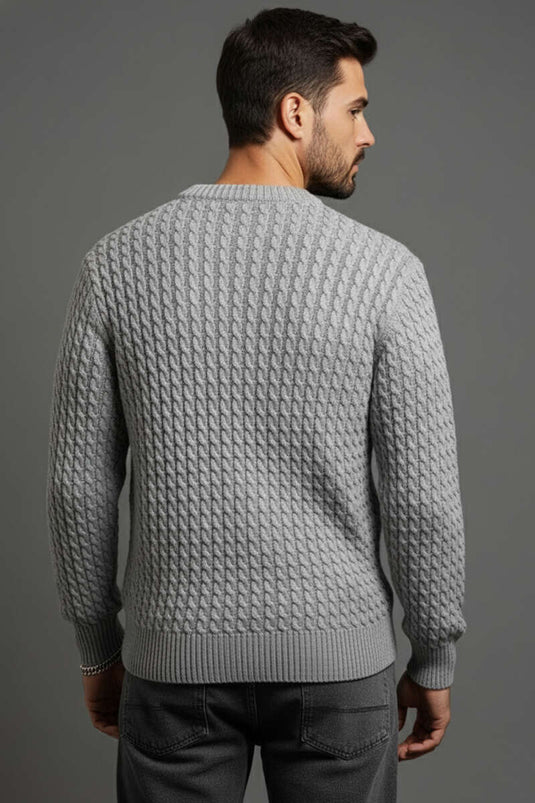 Herren-Strickpullover mit Rundhalsausschnitt, Grau