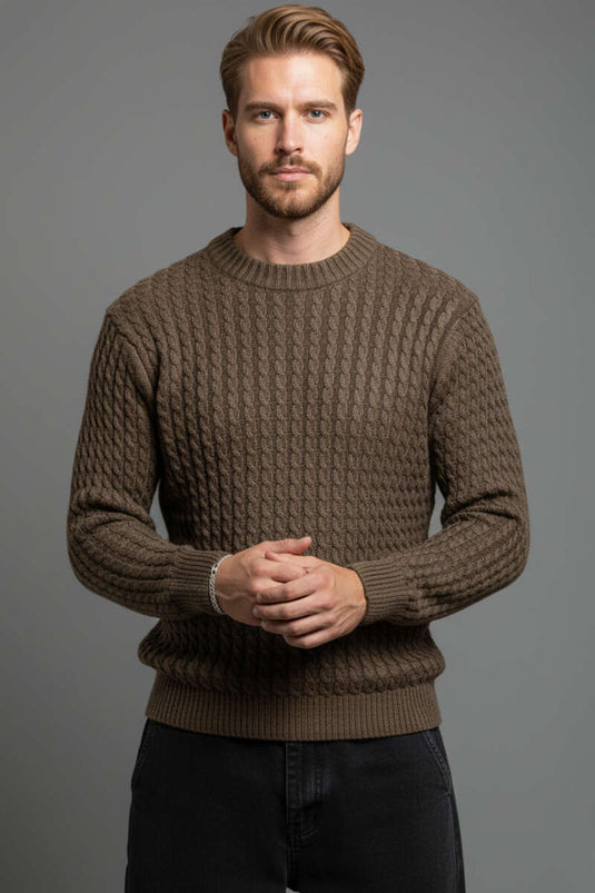 Rundhals-Strickpullover für Herren, Braun