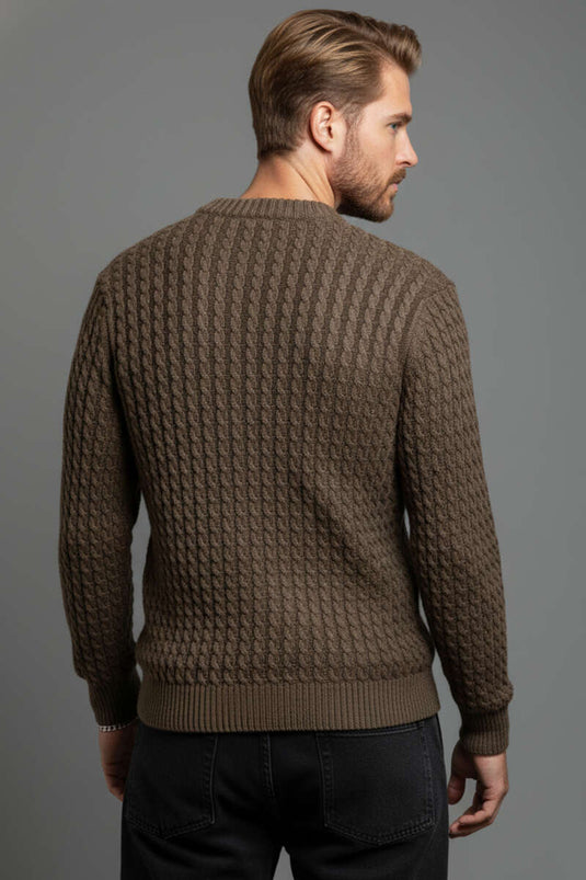 Rundhals-Strickpullover für Herren, Braun
