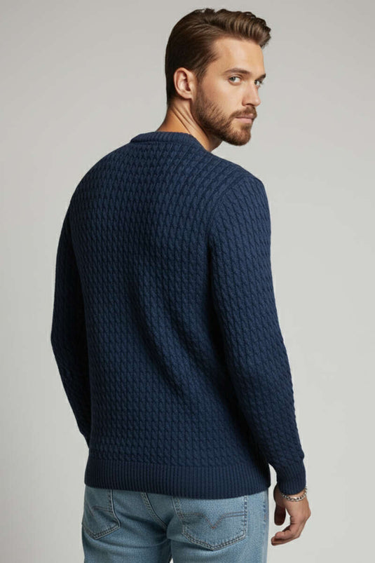 Herren-Strickpullover mit Rundhalsausschnitt, Marineblau