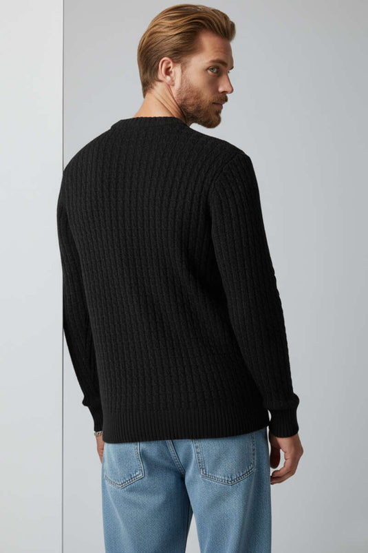 Herren-Strickpullover mit Rundhalsausschnitt, Schwarz