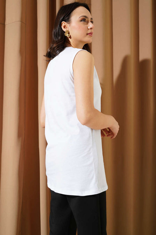 Bisiklet Yaka Pamuklu İçlik Beyaz