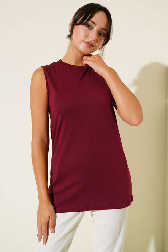 Crew Neck Cotton Undershirt, Burgundy