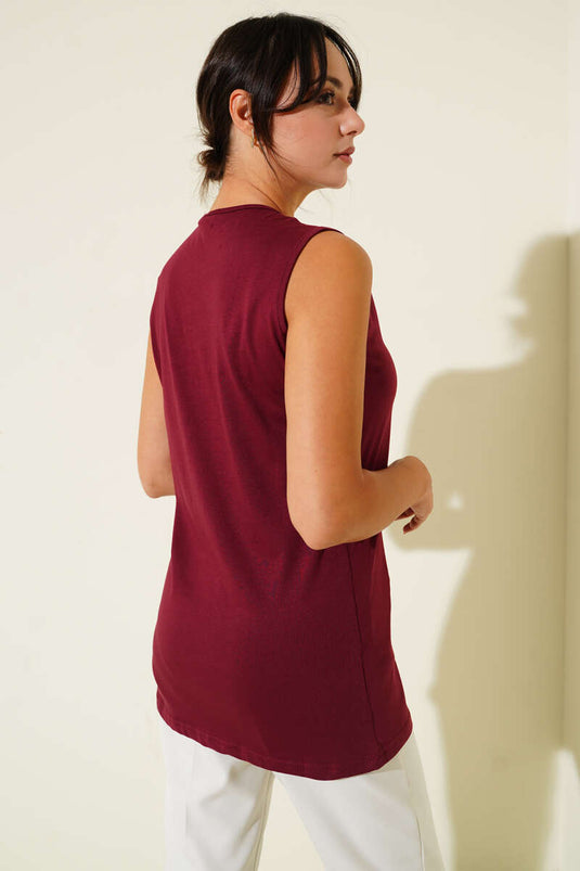 Crew Neck Cotton Undershirt, Burgundy