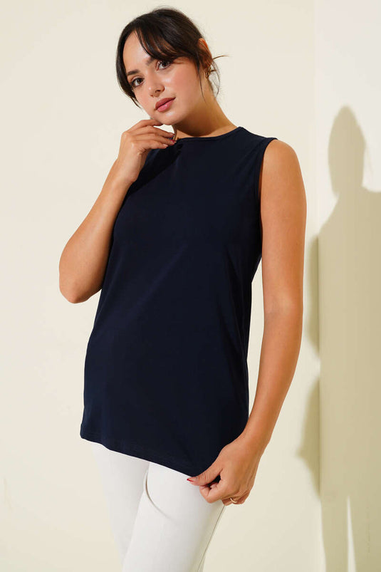 Crew Neck Cotton Undershirt Navy Blue