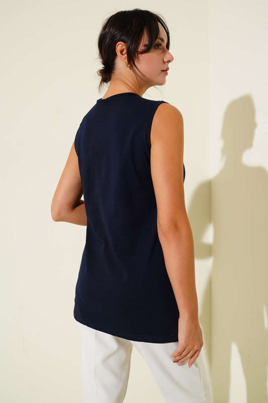 Crew Neck Cotton Undershirt Navy Blue