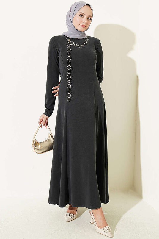 Fitted Crew Neck Dress In Smoke Grey