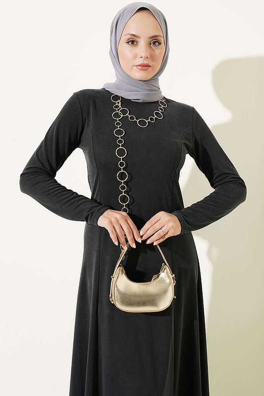 Fitted Crew Neck Dress In Smoke Grey