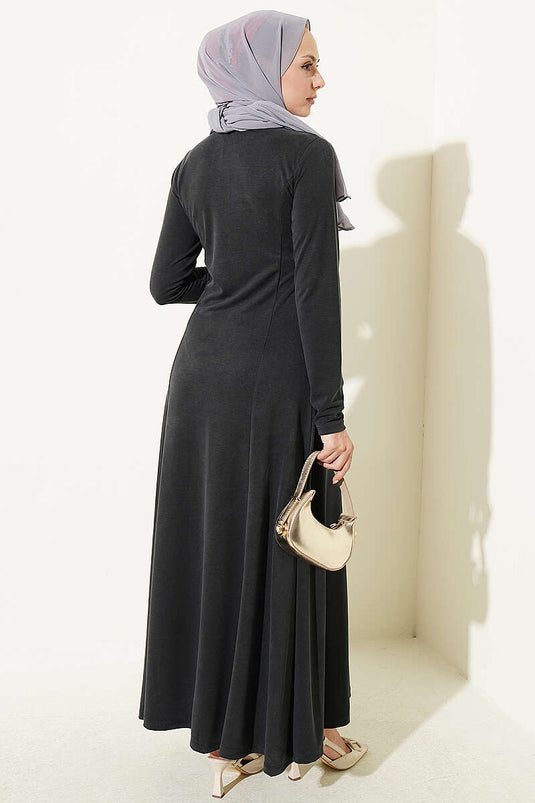 Fitted Crew Neck Dress In Smoke Grey