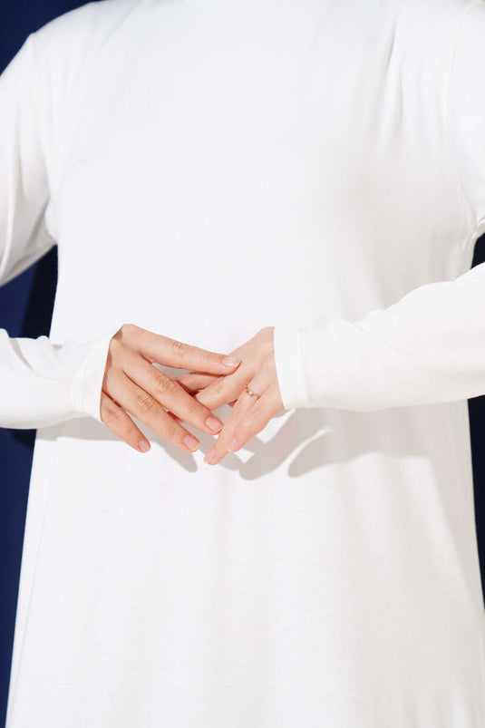 Kleid aus gekämmter Baumwolle mit Rundhalsausschnitt Weiß