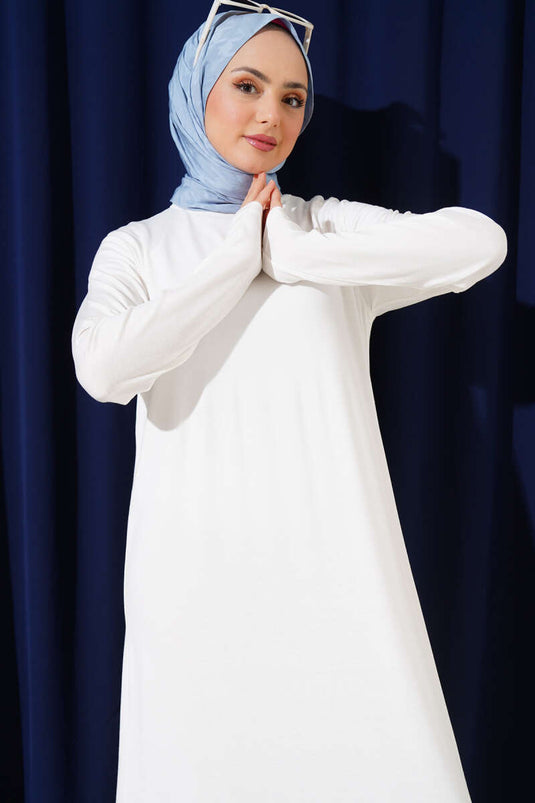 Kleid aus gekämmter Baumwolle mit Rundhalsausschnitt Weiß