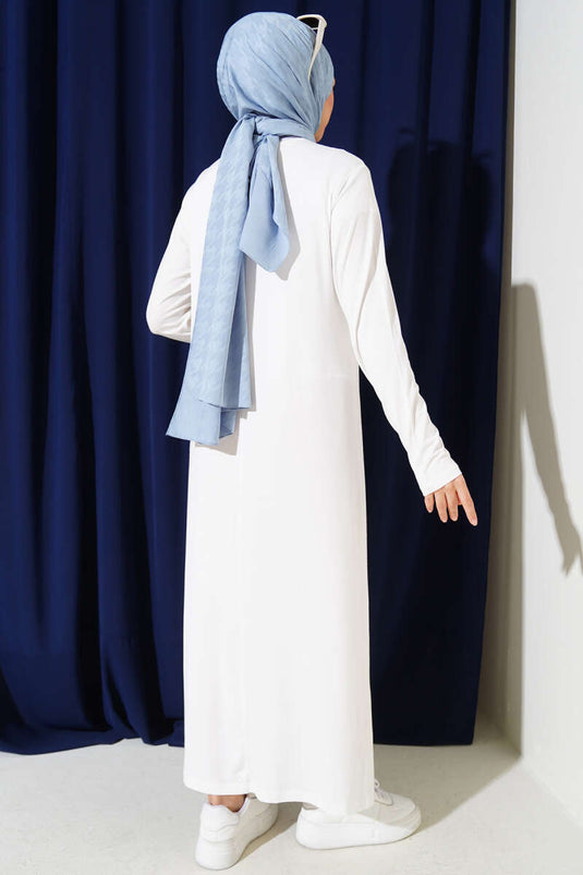 Kleid aus gekämmter Baumwolle mit Rundhalsausschnitt Weiß