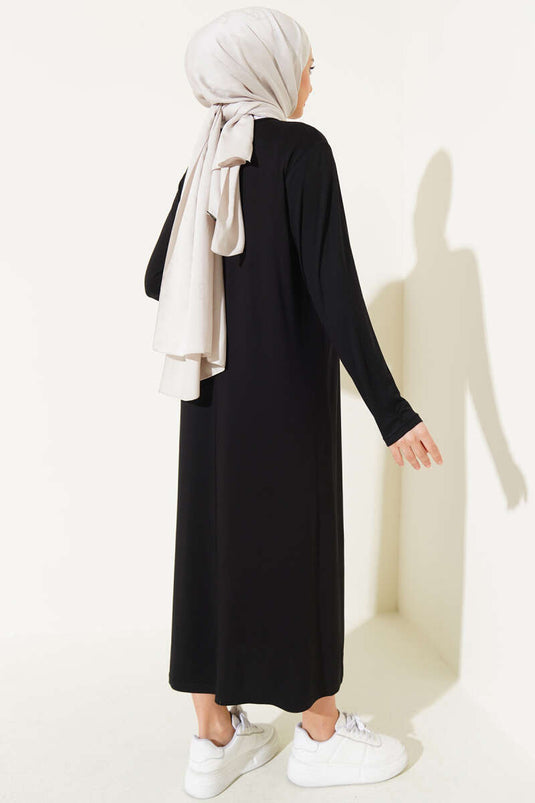 Bisiklet Yaka Penye Elbise Siyah