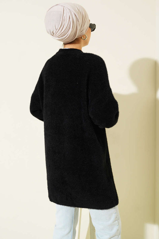 Pull à col rond noir avec détail barbe