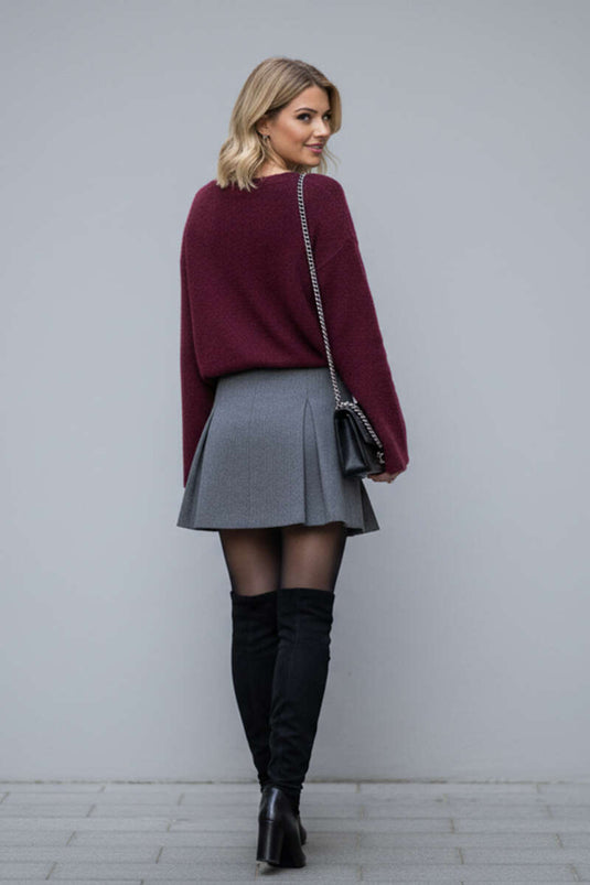 Rundhalspullover mit Bartmuster, Burgunderrot