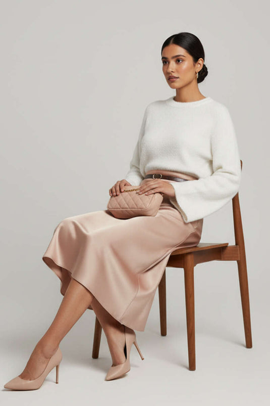 Crew Neck Sweater with Beard Pattern, Ecru