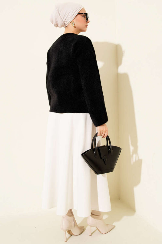 Pull ample à col rond avec motif barbe, noir