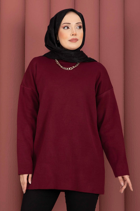 Maglia larga a collo tondo color bordeaux