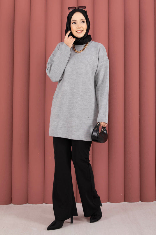 Tunique en tricot ample à col rond gris