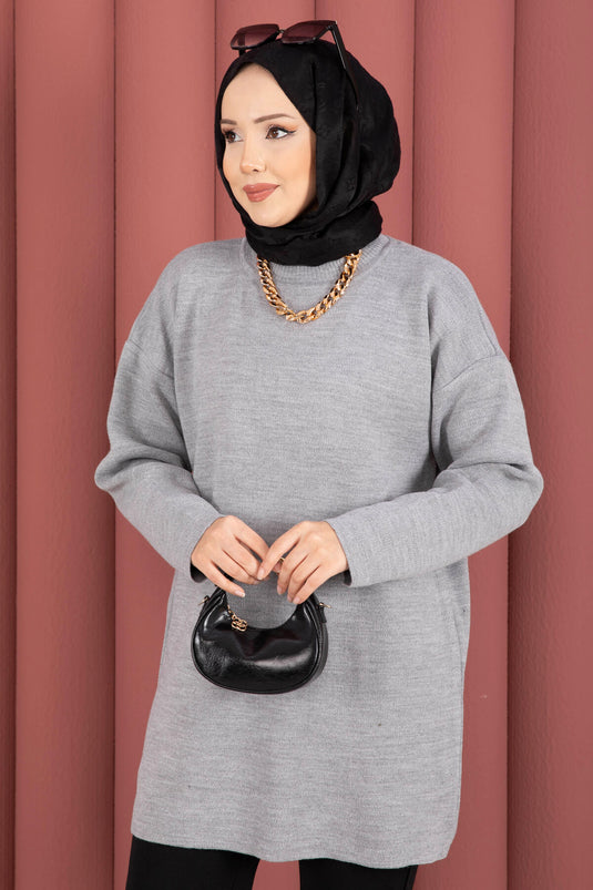 Tunique en tricot ample à col rond gris